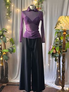 Sheer Purple Collared Long Sleeve Top