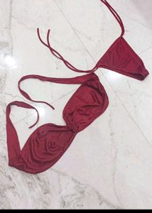 Maroon Twisted Bandeau Bikini Set