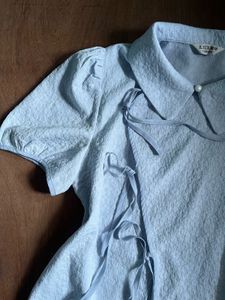 Light Blue Textured Puff Sleeve Top