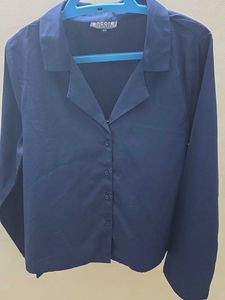Chic Navy Blue Button-Up Top