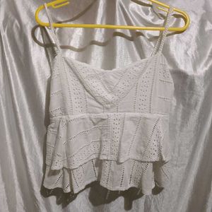 Chic White Eyelet Peplum Cami Top