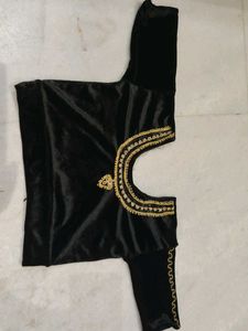 Elegant Black Velvet Blouse with Gold Embroidery