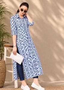 💠Blue &amp; White Shrug/Kurta in Geometric Print