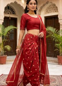 Vibrant Red Embroidered dhoti pajama