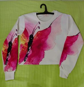 White Butterfly Print Long Sleeve Top