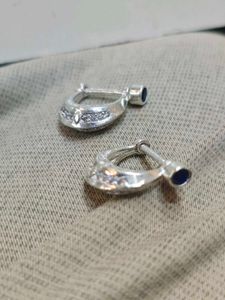 Elegant Pure Silver & Blue Stone Earrings For Man