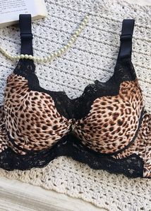 Leopard Print Lace Trim Bra