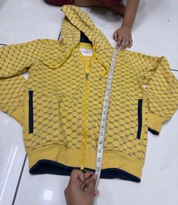 Yellow Graphic Print Zip-Up Hoodie