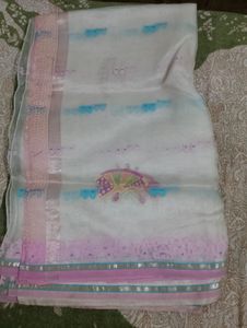 White Saree with Pink Border