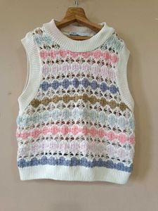 Pastel Striped Crochet Knit Sweater Vest