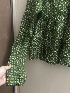 Stylish Long Sleeve Green Printed Kurta