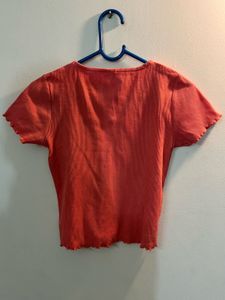 Cute Peach Ruched V-Neck Crop Top