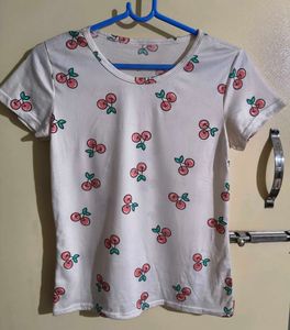White Cherry Print T-Shirt