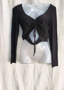 Chic Black Ruched Cut-Out Top