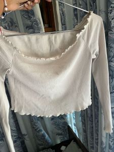 White Ribbed Off-Shoulder Top