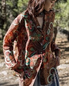 100% Silk Retro Floral Print Button-Up Shirt