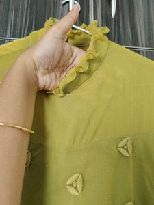 Trendy Yellow Mesh Top