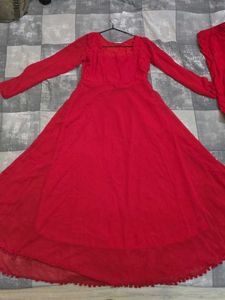 Elegant Red Ethnic Anarkali Suit set 3 piece