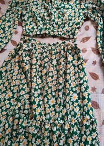 Cute Daisy Print Crop Top &amp; Skirt Set