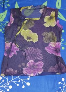 Retro Sheer Floral Tie-Neck Top