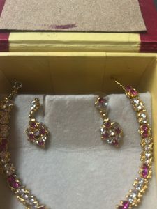 Elegant CZ &amp; Ruby Necklace Set
