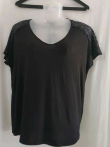 Black Lace Detail V-Neck Top