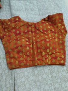 Orange Brocade Blouse with Gold Motifs