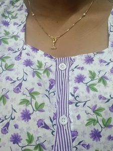 Elegant White &amp; Purple Floral Nighty Set – XL