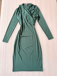 Chic Ruched Green Midi Dress