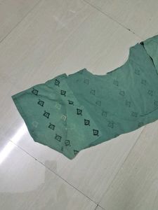 Green Printed Blouse Piece of 1