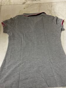 Gray Polo Shirt with Pink Trim
