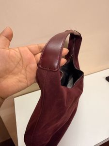 Stylish Maroon Suede Hobo Bag