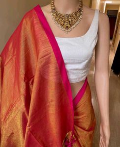 Elegant Tissue  cotoon with Pink Border saree