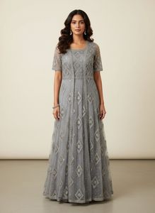 Elegant Grey Embellished Dress