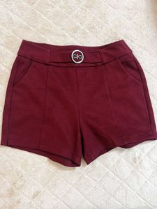 Maroon Button Detail Shorts