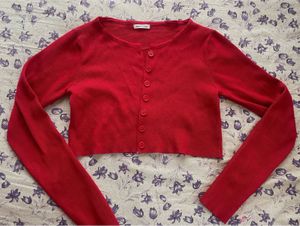 Red Cropped Cardigan