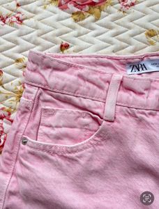 Denim High-Rise Faded Pink Straight Jeans