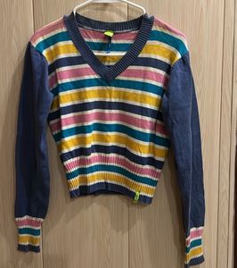Striped Knit V-Neck Sweater