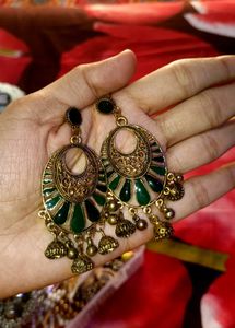 Boho Green Jhumka Earrings