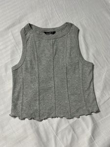 Grey Ribbed Crop Tank Top