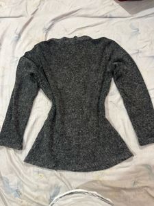 Cozy Grey Fuzzy Mock Neck Cropped Sweater