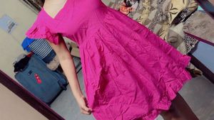 Fuchsia Pink Tiered Square Neck Dress