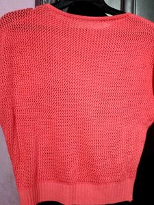 Cute Coral Heart crochet Knit Top