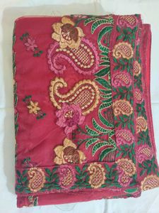 👌Traditional Red ♥️ Embroidered Silk Saree