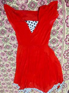 Red Dress with Polka Dot Trim