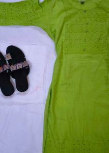 Lime Green Embroidered Kurta