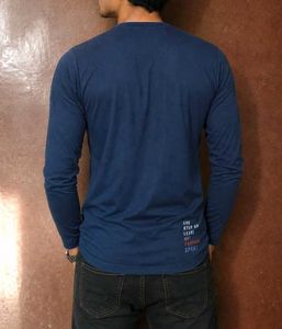 Men's Navy Blue Full Sleeve Graphic T-Shirt | Cott