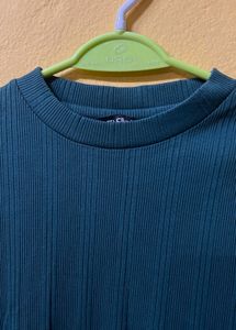Teal Ribbed Mock Neck Long Sleeve Top