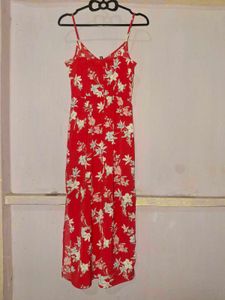 Red Floral Midi Dress