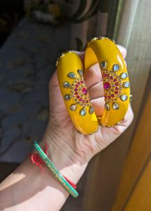 Beautiful Yellow Bangles with Stone Work